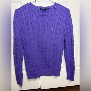 Ralph Lauren Cable Knit Sweater Womens M Purple Cotton Crewneck Pony Logo